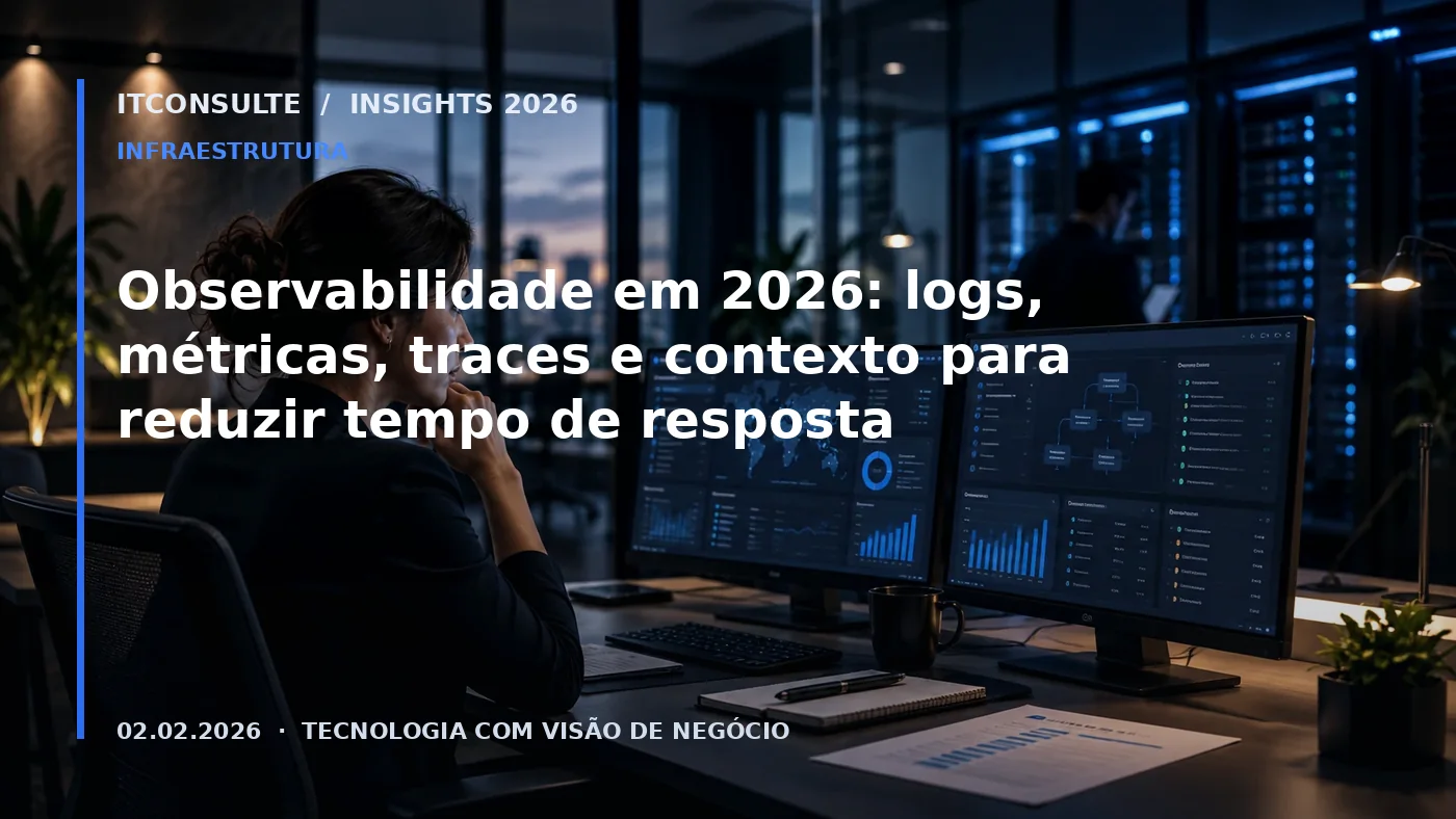 Observabilidade em 2026: logs, métricas, traces e contexto para reduzir tempo de resposta